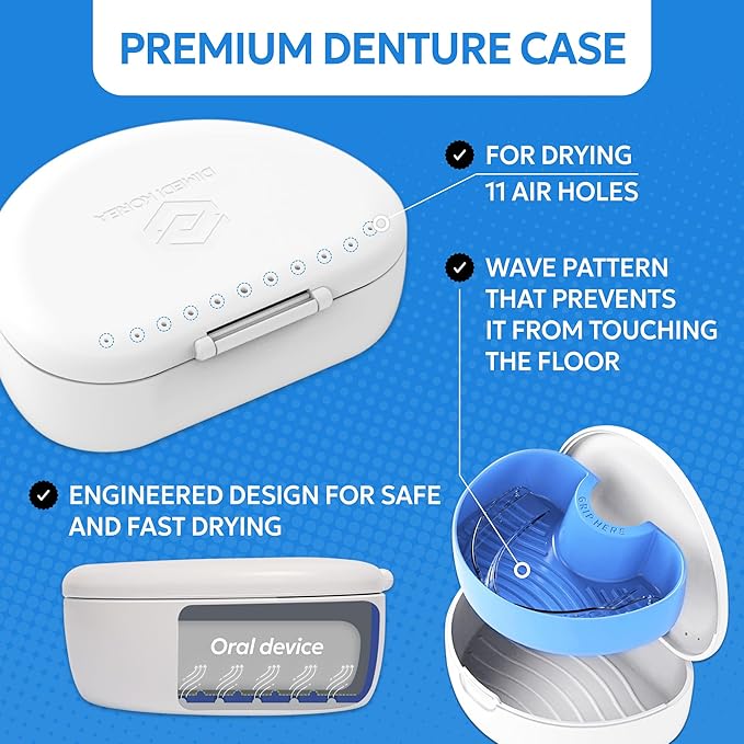 Denture storage case – Hygienic & Protective Denture Bath Cup – Travel-Friendly Orthodontic Dental Retainer Container, Portable, Secure for Invisalign, Mouth guards, Braces – Easy to Use