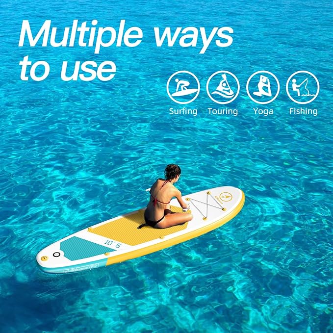 Inflatable Stand Up Paddle Board with SUP Accessories & Backpack. Paddle Boards for Adults. Non-Slip Deck, Wide Stance, Bottom Fin, Double Action Pump.-StrideForce Fitness