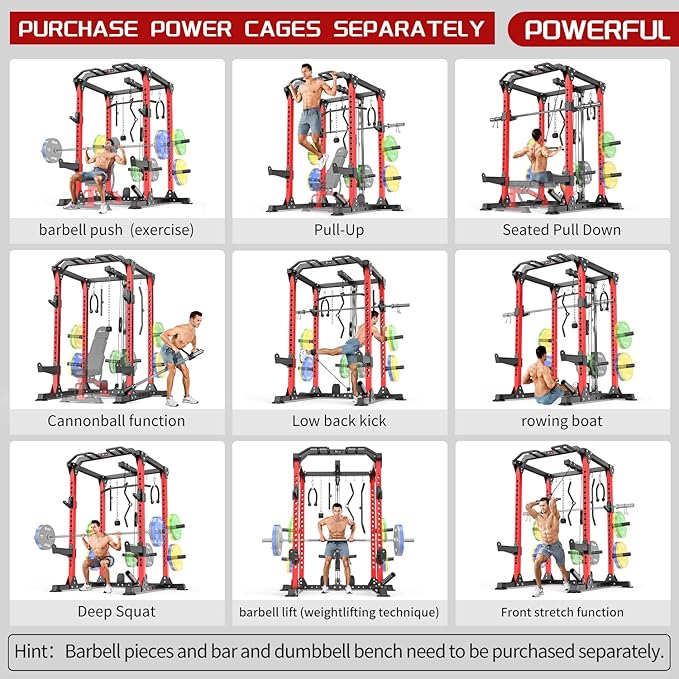 Power Cages Multi-Purpose Squat Rack with Cable Crossover System, Matching Weight Bench, Olympic Barbell Weight Set for Garage and Home Gyms-StrideForce Fitness
