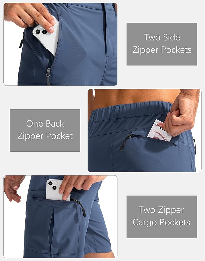 Pudolla Men's Hiking Cargo Shorts 9" Lightweight Outdoor Work Shorts for Men Travel Golf Camping Casual with 5 Zipper Pockets-StrideForce Fitness