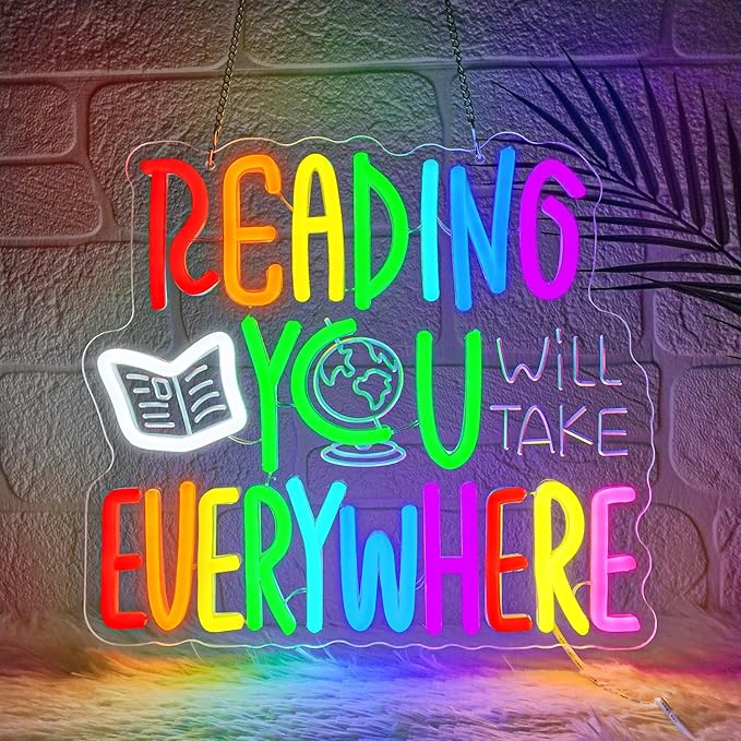 Reading Will Take You Everywhere Neon Sign,Classroom Neon Sign,Read Neon Signs for Classroom Inspirational Letter Led Sign Dimmable Classroom Neon Lights for Bedroom Dorm Library Bookstore-StrideForce Fitness