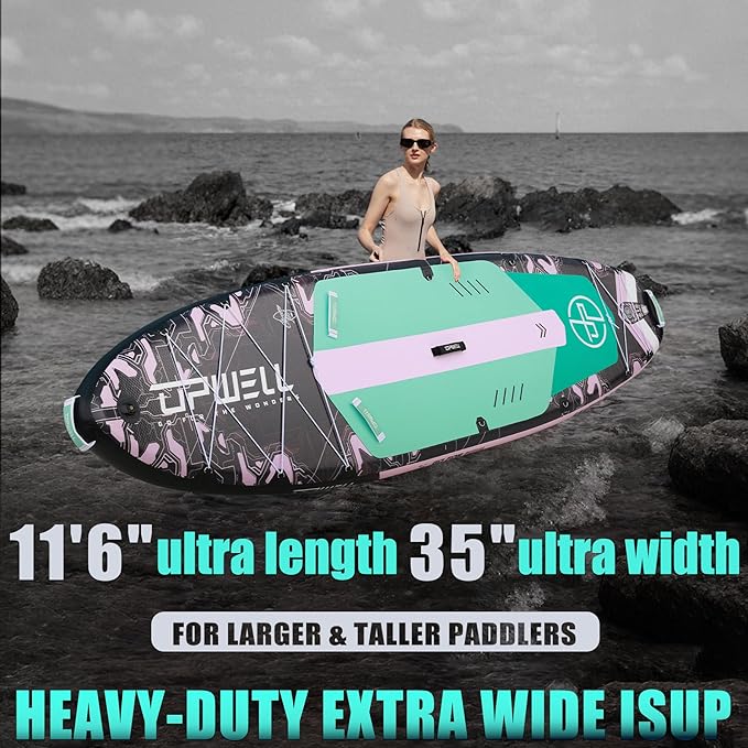 UPWELL 11'6"×35" Extra Wide Inflatable Paddle Board, Stand Up Paddle Board for Youth & Adults, Stable Design, Premium SUP Accessories, 120L Backpack, 10L Dry Bag, Paddle, Leash, Hand Pump, US Fins-StrideForce Fitness