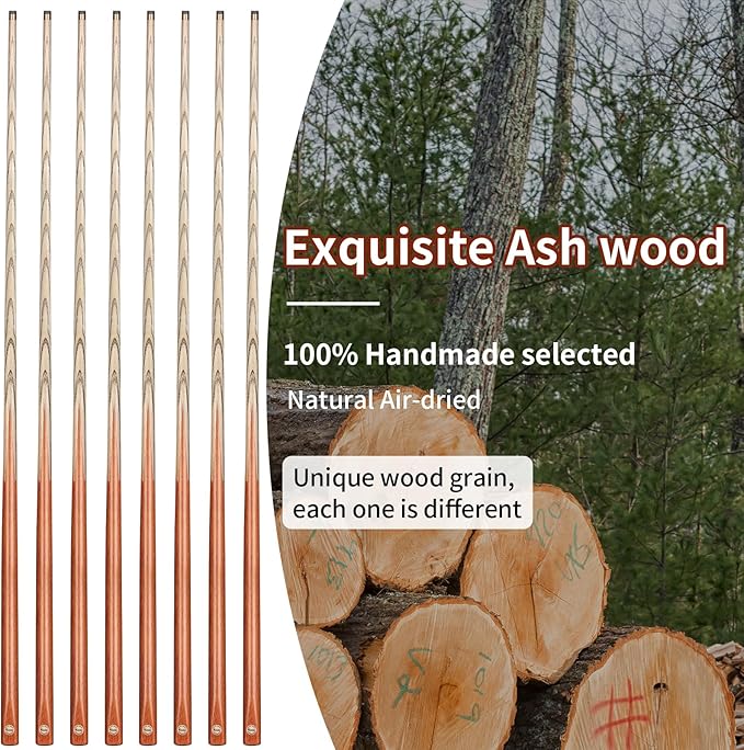 Kmise Pool Cue Sticks, 41"/57??58" Hardwood Pool Cue Set of 4/6/8, 13OZ/20OZ with 13/10 MM Brass Tips, Table Billiard Cue Stick for Bar, Home, Billiard Room-StrideForce Fitness