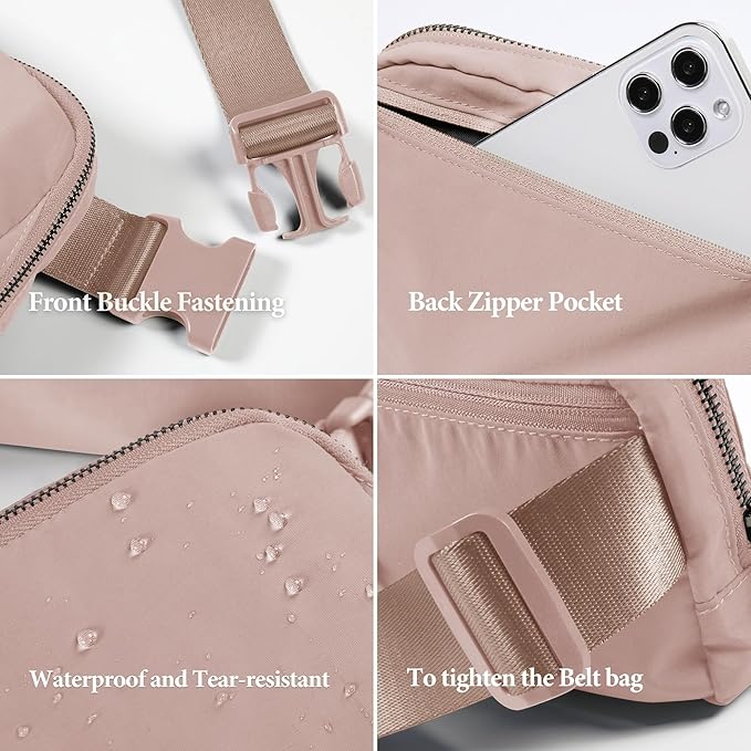 ODODOS Unisex Mini Belt Bag with Adjustable Strap Small Fanny Pack for Workout Running Traveling Hiking, Adobe Rose-StrideForce Fitness