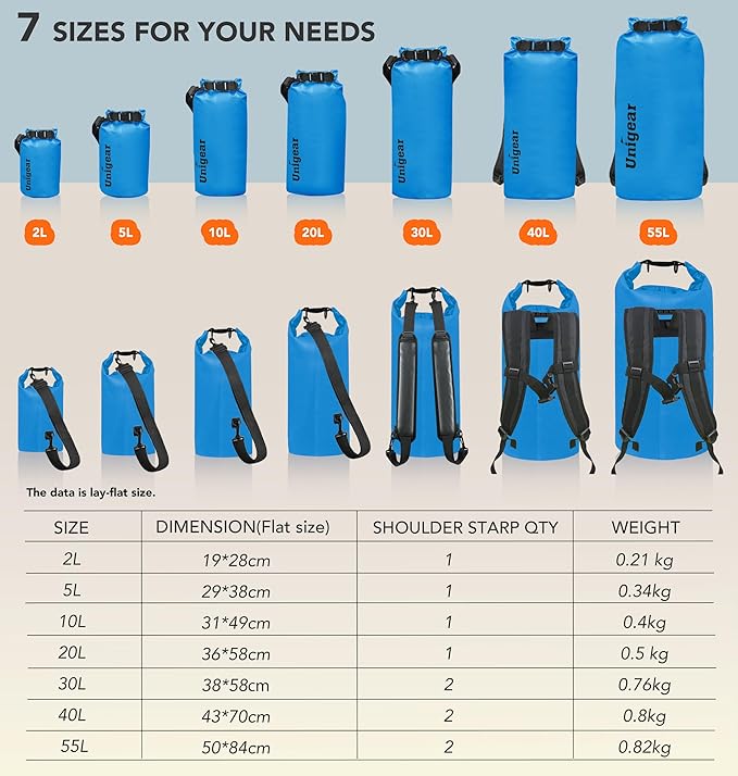 Unigear Dry Bag Waterproof, 2L/5L/10L/20L/30L/40L Floating and Lightweight Bags for Kayaking, Boating, Fishing, Swimming and Camping with Waterproof Phone Case-StrideForce Fitness