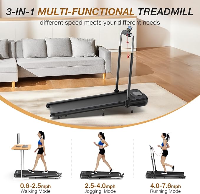 WELLFIT 10% Incline Foldable Walking Pad Treadmill with Handle Bar for Home, 360 LBS Capacity, 7.6MPH Max Speed,Wide Shock Absorbing Deck, 3.0HP Low Noise, for APP/Mute Remote-StrideForce Fitness