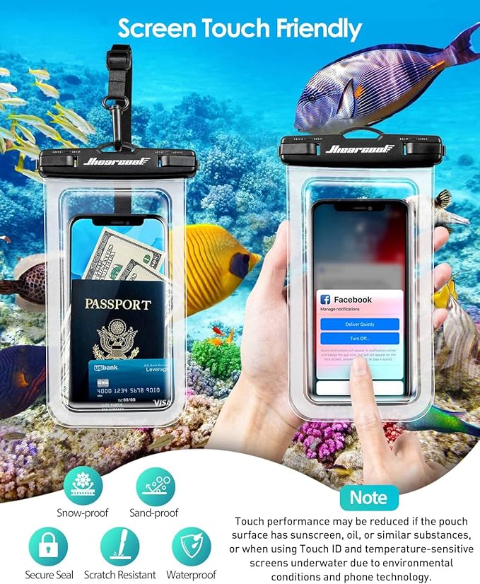 Hiearcool Waterproof Phone Pouch, Water Proof Phone Case for iPhone, Waterproof Cell Phone Dry Bag for Cruise Travel Vacation Essentials Large Waterproof Phone Holder 4 Pack-Black&Clear-StrideForce Fitness