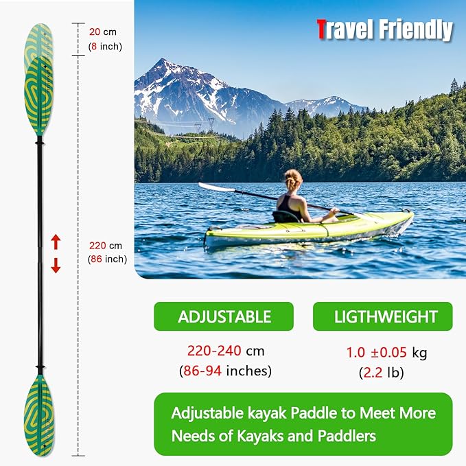 Kayak Paddles with Fiberglass Shaft and Reinforced PP Blade, Floating Adjustable Kayaking Oars, 3 Piece, 220-240 cm/86-94 Inches, 240-260 cm/94-102 Inches-StrideForce Fitness