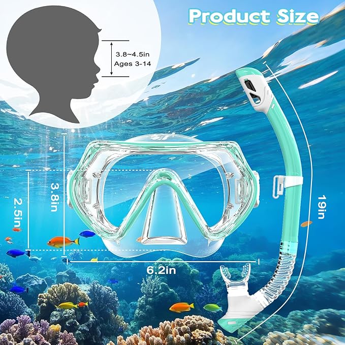 Snorkeling Gear for Kids, Kids Snorkel Set for Ages 3-14, Anti-Fog Diving Mask and Dry Top Snorkel Combo Set, Unisex Swimming Goggles-StrideForce Fitness