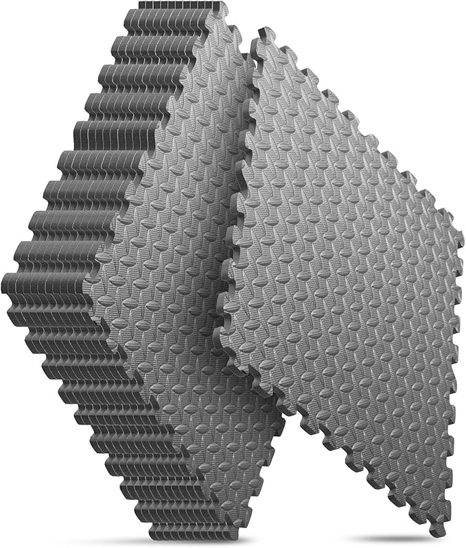 Home Gym Mat, Puzzle Exercise Mat, EVA Interlocking Foam Floor Tiles for Home Workout Equipment and Kids' Play Areas - Grey, 24 in x 24 in x ½ in - 12 Tiles (Grey, 12 Pack, 48 SQ FT)-StrideForce Fitness