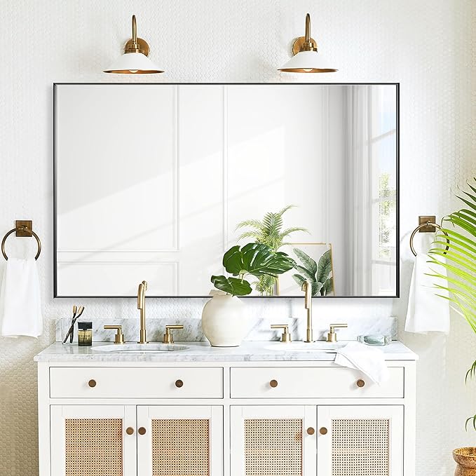27x40 Inch Black Bathroom Mirror for Wall, Aluminum Frame Rectangle Rectangular Vanity Mirror, Modern Large for Bedroom, Living Room, Horizontal or Vertical-StrideForce Fitness