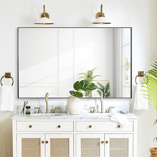 27x40 Inch Black Bathroom Mirror for Wall, Aluminum Frame Rectangle Rectangular Vanity Mirror, Modern Large for Bedroom, Living Room, Horizontal or Vertical-StrideForce Fitness