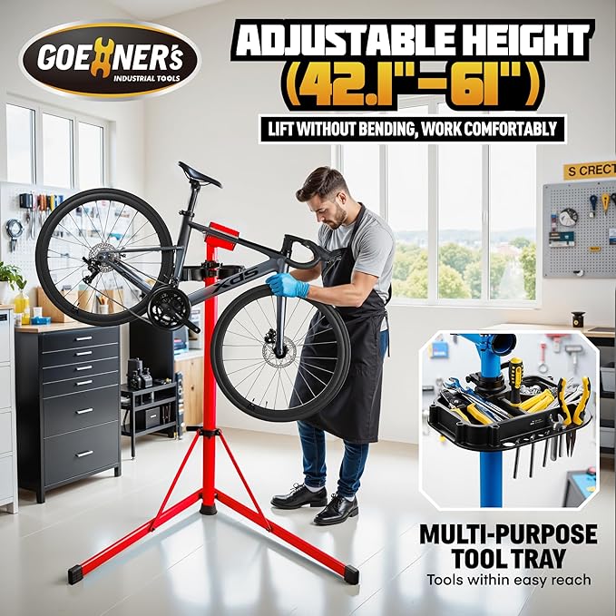 Upgraded Bike Repair Stand Max 176 lbs, Heavy Duty Bicycle Repair Stand, Portable Aluminum E Bike Stand Manintenance Workstand for Any Bike, Heavy E-Bike, Mountain Bike and Road Bike, Red-StrideForce Fitness