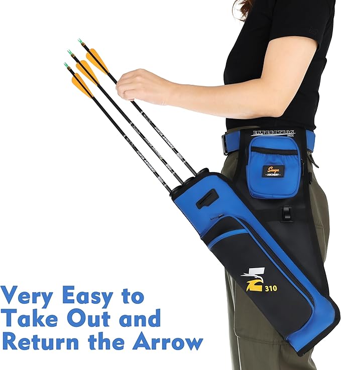 SUNYA Archery Hip Quiver for Arrows. Includes 3 Tubes Arrow Holder, Accessories Pockets and Waist Belt. Fit for Compound and Recurve Bow Practice.-StrideForce Fitness
