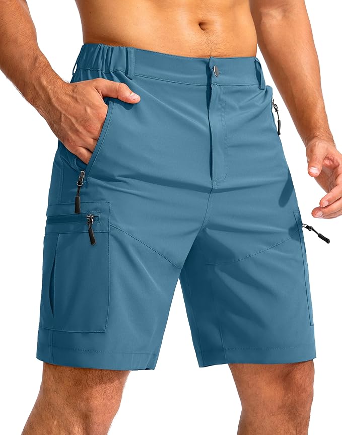 Pudolla Men's Hiking Cargo Shorts 9" Lightweight Outdoor Work Shorts for Men Travel Golf Camping Casual with 5 Zipper Pockets-StrideForce Fitness