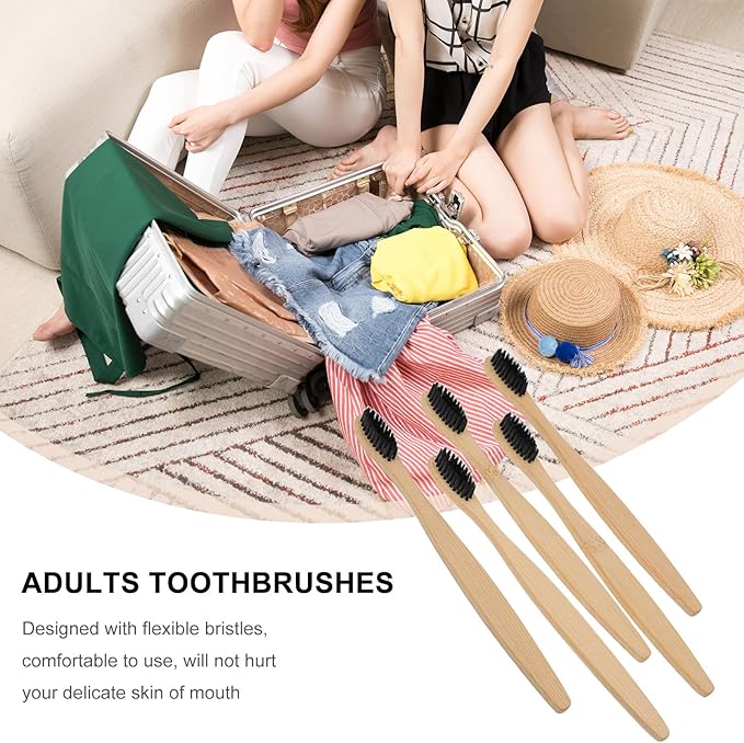 10Pcs Natural Toothbrushes for Adults Flexible Soft Bristles Ergonomic Handle Biodegradable Oral Care for Home Use