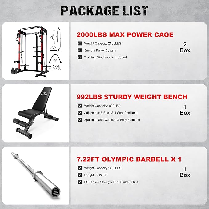 Power Cage, 2000LBS Multi-Function C21 Power Rack with Dual Pulley Cable Crossover System, All-in-One Squat Rack with More Training Attachments-StrideForce Fitness