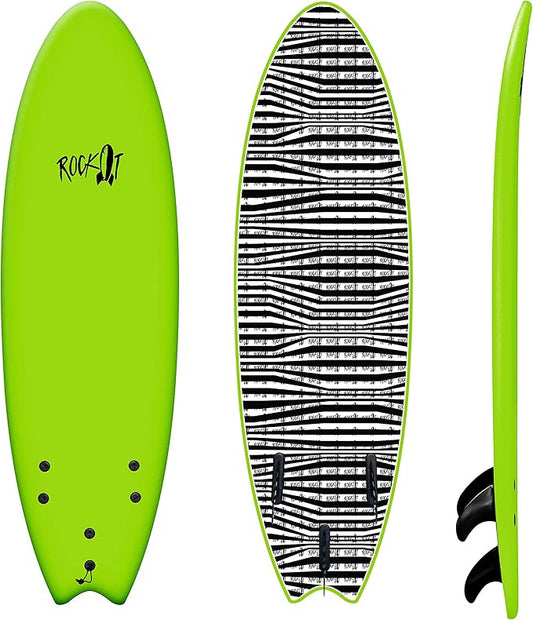 Rock-It 6' Albert Performance Fish Soft Top Surfboard Surf Board, Foam Surfboard, Kids Surfboard, Adult Surfboard, Tabla De Surf, Beginner Surfboard-StrideForce Fitness