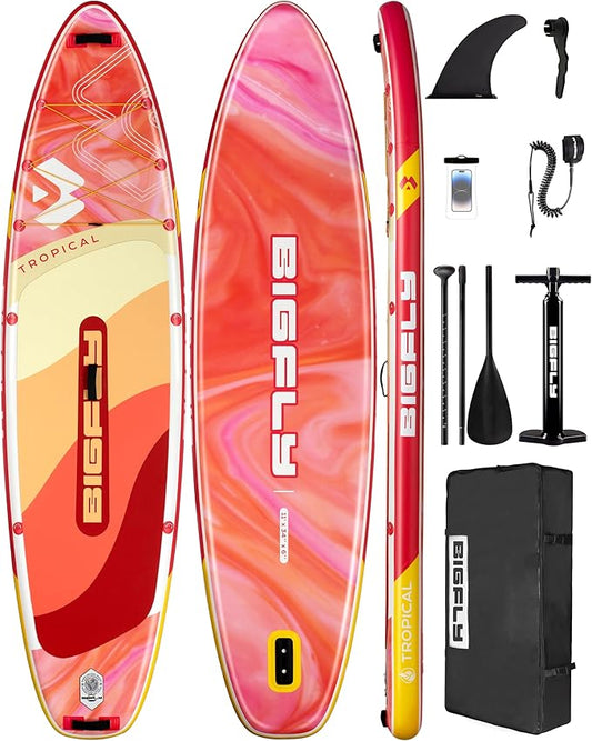Bigfly Inflatable Stand Up Paddle Board 11’*34”*6”, Blow Up Paddle Board for Adults,with Detachable Fins, Pump, Floating Paddle, Safety Leash,Backpack-StrideForce Fitness