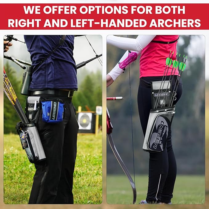 Legend XT420 Field Quiver - Left or Right-Handed Quiver Arrow Holder, Archery Quiver with 3 Arrow Tube, Durable Nylon Hip Quivers with Multiple Pockets for Archery Accessories, Score Card & Tools-StrideForce Fitness