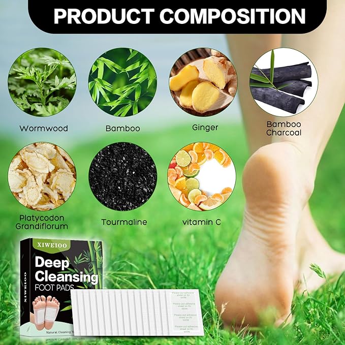 100 Pack Foot Pads, Ginger Oil Bamboo Charcoal, Foot Care Patch Message Deep Cleansing for Stress Relief, Better Rest, Feet Health Patches, Relaxing Muscles-StrideForce Fitness