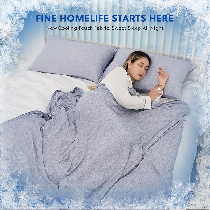 HOMFINE Cooling Blankets for Hot Sleepers - Summer Blanket Thin Lightweight Breathable Soft Double Side Enhanced Cooling for Bed Couch Sofa, Keep Cool for Night Sweats (Blue, 50 x 70 inches)-StrideForce Fitness