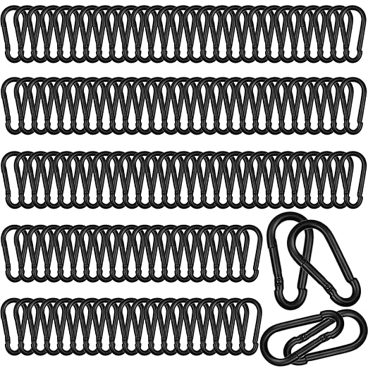 200 PCS 2'' Spring Snap Hook Carabiner, M5 3/16 Inch Galvanized Black Steel Carabiner Clip, 220LBS Holding Capacity Quick Link Clip Keychain for Hammock Dog Leash & Camping Gym-StrideForce Fitness