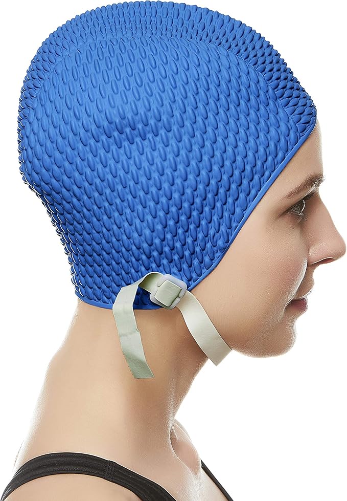 Beemo Swim Cap Women Chin Strap Bubble Crepe Latex Long Short Hair Swimming Caps-StrideForce Fitness