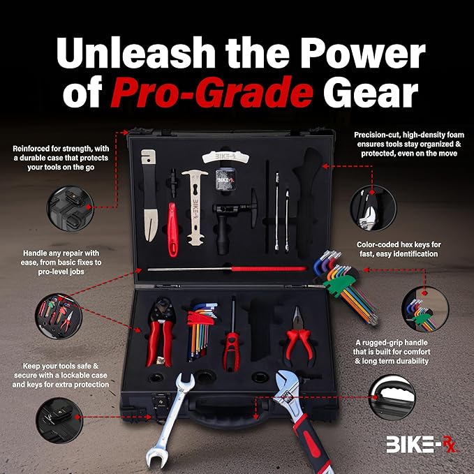 Elite 37pc Bike Tool Kit – Bicycle Repair Set for Mountain, Road, BMX & Ebikes, w/Chain Breaker, Tire Repair, Maintenance Kit & Lock Case-StrideForce Fitness