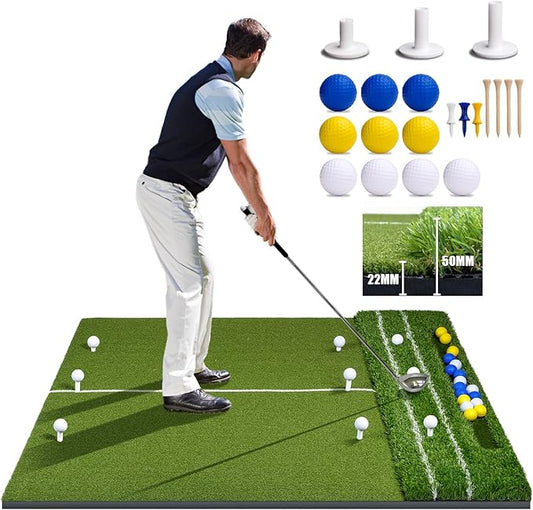 SIOTMERA 23x16IN & 5x4FT Golf Mat, Dual-Turf Golf Hitting Mat with High-Elasticity EVA Anti-Slip Bottom, Anti-Deformation,Reinforced Glue, Ideal for Swing,Chipping Practice,Indoor/Outdoor-StrideForce Fitness