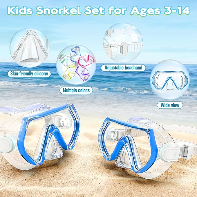 Snorkeling Gear for Kids, Kids Snorkel Set for Ages 3-14, Anti-Fog Diving Mask and Dry Top Snorkel Combo Set, Unisex Swimming Goggles-StrideForce Fitness