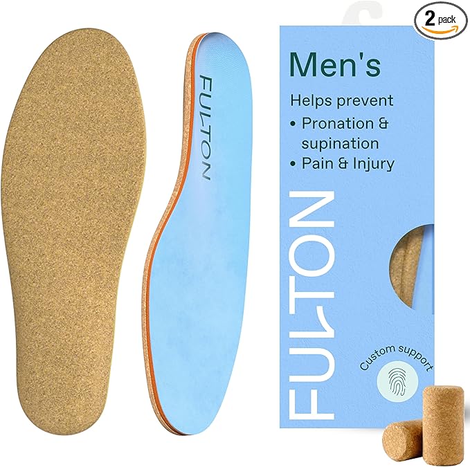 Fulton Men's Shock Absorbing Insoles with High Impact Arch Support - Custom Molding Cork Inserts Alleviate Plantar Fasciitis & Foot Fatigue- Athletic Running Insoles for Men (Men's Size 12.5-13)-StrideForce Fitness