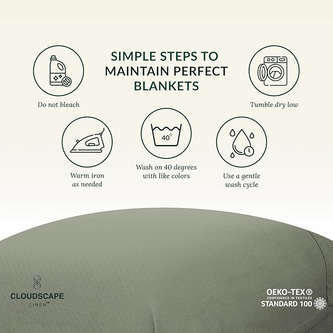 Cloud Scape Linen Herringbone Cotton Throw Blanket for Couch, Bed,Sofa, Home Decor, Soft, Lightweight, All-Season Bed Blanket, 50 x 70, Olive Green-StrideForce Fitness