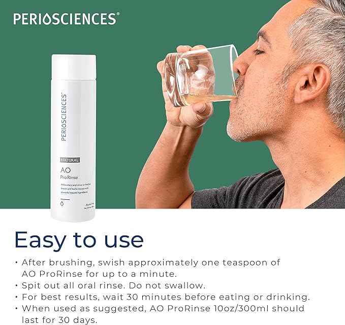 PerioSciences AO ProRinse Natural Mouthwash with Antioxidants and Amino Acids – Orthodontic Mouthwash – Fluoride-Free, 10 Fl Oz / 300ml