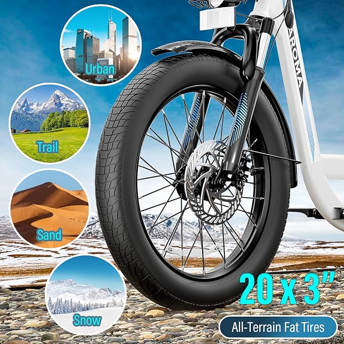 Caroma Electric Scooter with Seat, 48V Removable Battery E-Bike, Up to 30Miles&20MPH, 500/800/1200W Motor, 20" Fat Tire Adult Electric Bicycles for Commuting with Basket-StrideForce Fitness