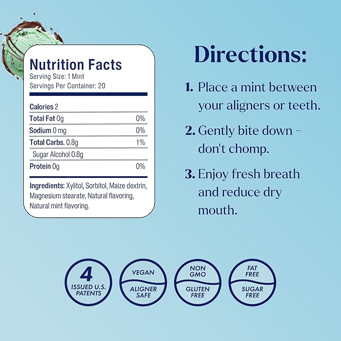 Movemints Clear Aligner Mints - Patented, Edible Alternative to Chewies - Freshen Breath and Improve Dry Mouth with Xylitol - Mint Chocolate (3 Pack)