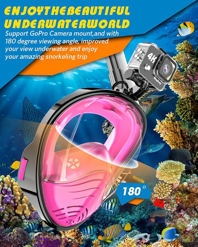QingSong Full Face Snorkel Mask for Adults, Snorkeling Gear with Camera Mount, 180 Degree Panoramic View Snorkel Set Anti-Fog Anti-Leak-StrideForce Fitness