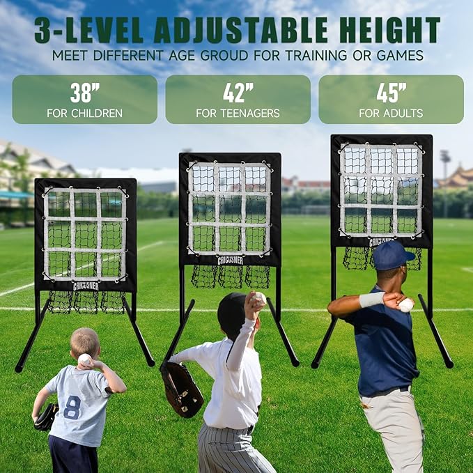 9 Hole Pitching Net, Heavy-Duty Baseball Net with Strike Zone for Pitching and Hitting, Height Adjustable Training Equipment with 9 Pocket Pitching Target for Baseball & Softball Practice-StrideForce Fitness