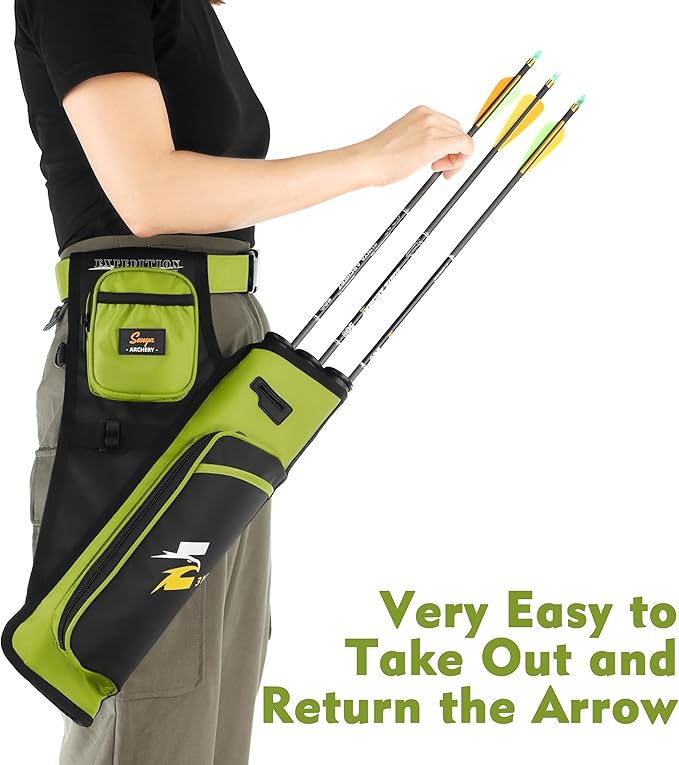 SUNYA Archery Hip Quiver for Arrows. Includes 3 Tubes Arrow Holder, Accessories Pockets and Waist Belt. Fit for Compound and Recurve Bow Practice.-StrideForce Fitness