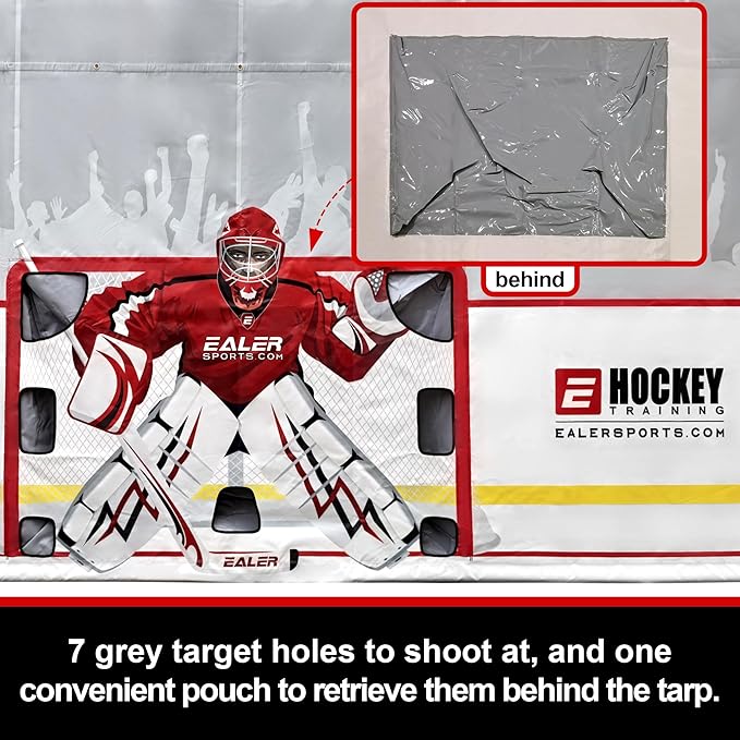 EALER Hockey Shooting Tarp 7x10 FT & 7/8x16 FT in 1 - Heavy Duty Goalie Target for Ice & Street Practice - Tear-Proof Built-in Shooter Tutor - Net Replacement for Garage Wall Protection-StrideForce Fitness