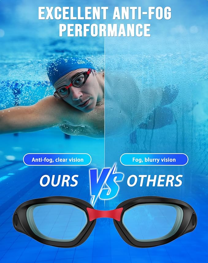 Swim Goggles, Unisex Adult Swimming Goggles Anti Fog Anti UV No Leakage Wide View for Men Women Youth-StrideForce Fitness