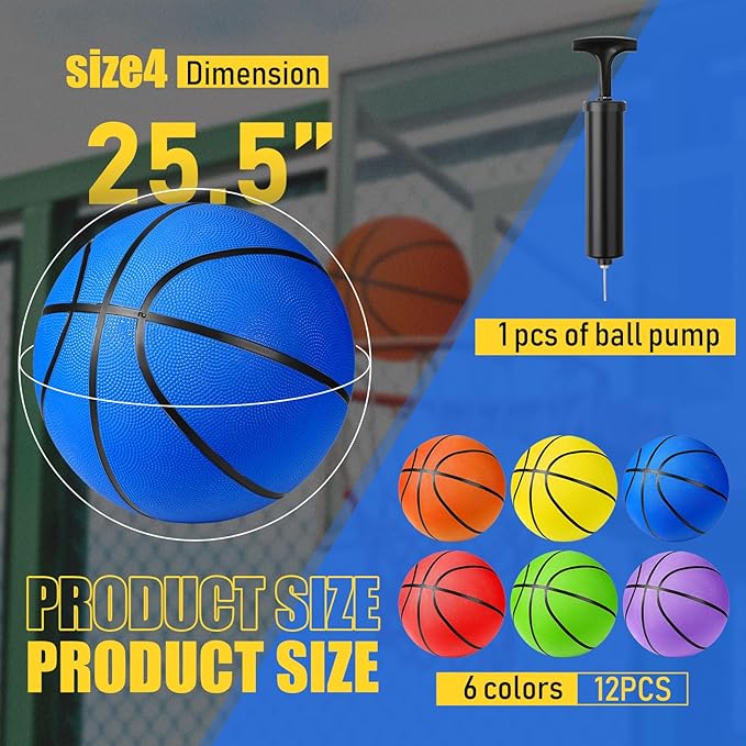 Jerify 12 Pack Official Size Rubber Basketballs for Kids Child Junior Youth Indoor Outdoor Sports Basket Balls with Pump Back to School Student Gifts Operation Christmas Bulk Items-StrideForce Fitness