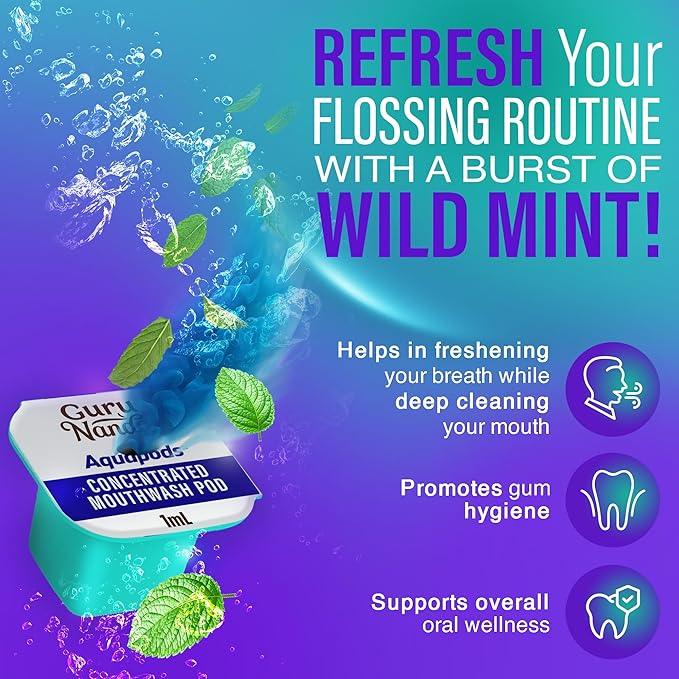 GuruNanda Aqua Pods Pre-Measured Concentrated Mouthwash for GuruNanda Water Flosser 4.0, Fluoride & Alcohol-Free, Wild Mint Flavor, Travel-Friendly, 24 Count