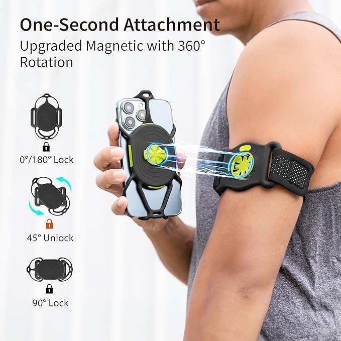 BONE Run Tie Connect Kit 2 Magnetic, Magnetic Running Phone Holder, Detachable & 360° Rotatable Sport Armband, Skin-Friendly Silicone Phone Carrier for Most Smartphones (Quick Release Kit)-StrideForce Fitness
