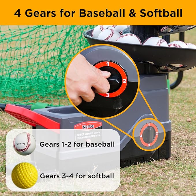 Furlihong 691BH Baseball Softball Toss Machine, Foot-Operated, No Power Needed, 4 Adjustable Gears, Includes 2 Ball Chutes, 1 PU Baseball & 1 PU Softball-StrideForce Fitness