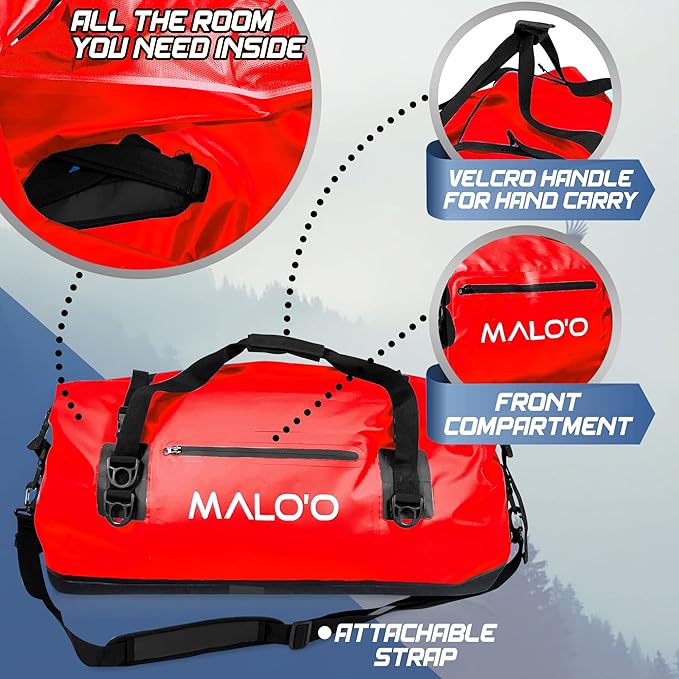 Malo'o Waterproof Dry Bag Duffel 40L/60L/100L, Roll Top Duffel Keeps Gear Dry for Kayaking, Rafting, Boating, Swimming, Camping, Hiking, Beach, Fishing - Internal & External Pockets and Molle Loops-StrideForce Fitness