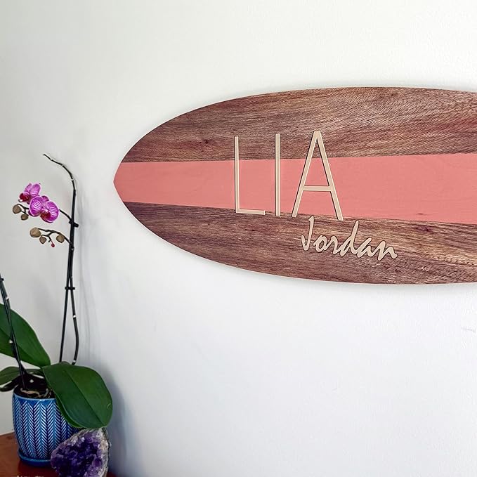 Personalized Wooden Surfboard Wall Decor – Custom Name Surfboard Sign for Nursery, Playroom, or Coastal Room – Decorative Surf Board Wall Art-2 Sizes, 12 Colors-StrideForce Fitness