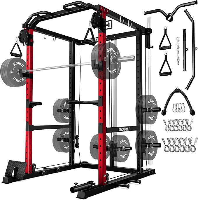 R1-V4 Power Cage Rack, 2000LB Squat Rack with Cable Crossover System, Multi-Function Weight Cage, Home Gym Workout Machine with More Training Attachments-StrideForce Fitness