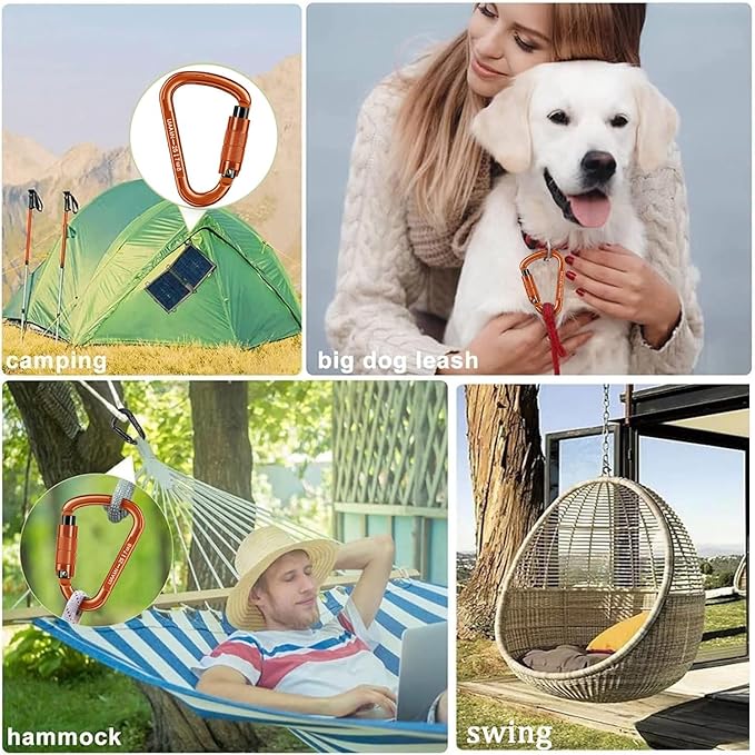 Auto Locking Carabiner Heavy Duty Carabiner 25kN UIAA Certified Climbing Carabiner Climbing Equipment Safety Carabiners for Rappelling, Hammocks, Rescue, Dog Leash, Swing-StrideForce Fitness