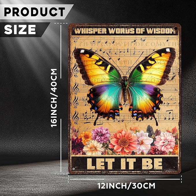 Vintage Garden Tin Sign Whisper Words Of Wisdom Let It Be Retro Butterfly Metal Poster Funny Wall Art Cafe Office Wall Decor for Kitchen Home Bar Pub Club 12 * 16inch-StrideForce Fitness